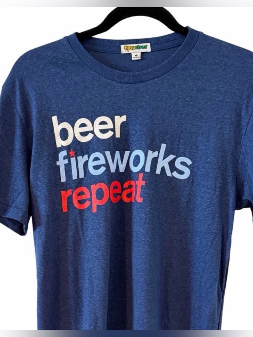 Tipsy Elves Patriotic Shirt for Men Comfy Beer fireworks repeat